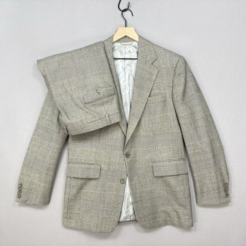 VTG Robert Vance Union Made 2 Piece Suit Glen Plaid 40R 34x32 Prince Of Wales
